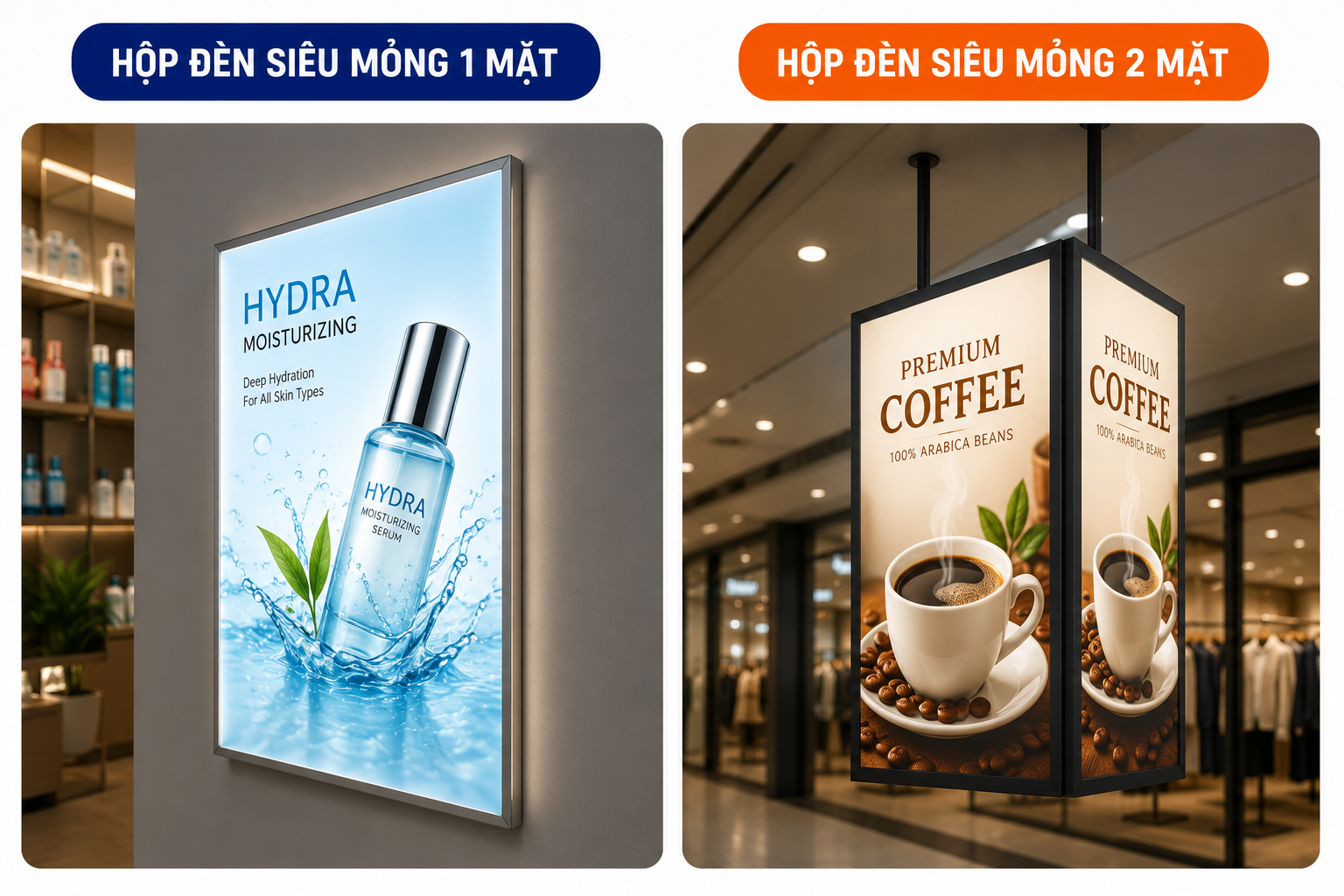 Hộp đèn siêu mỏng 1 mặt và 2 mặt